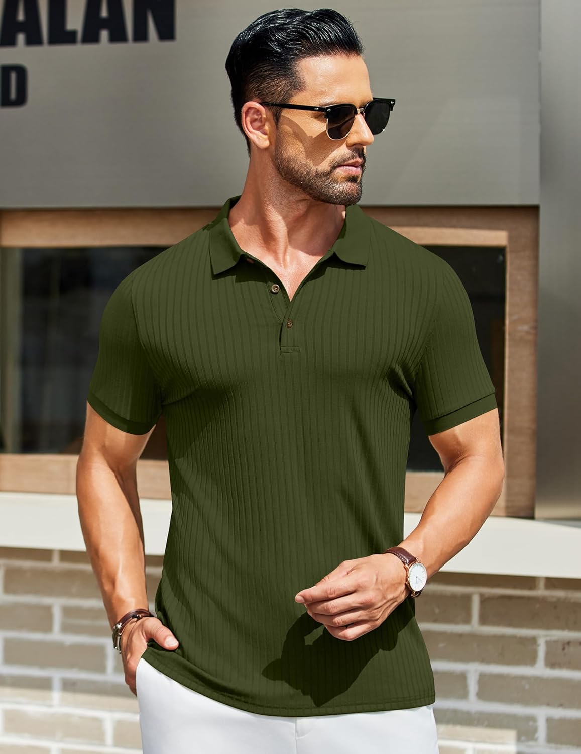 Herren Struktur Poloshirts Kurzarm Slim Fit Freizeit Knopf Polo T-Shirt - Bild 68 von 115