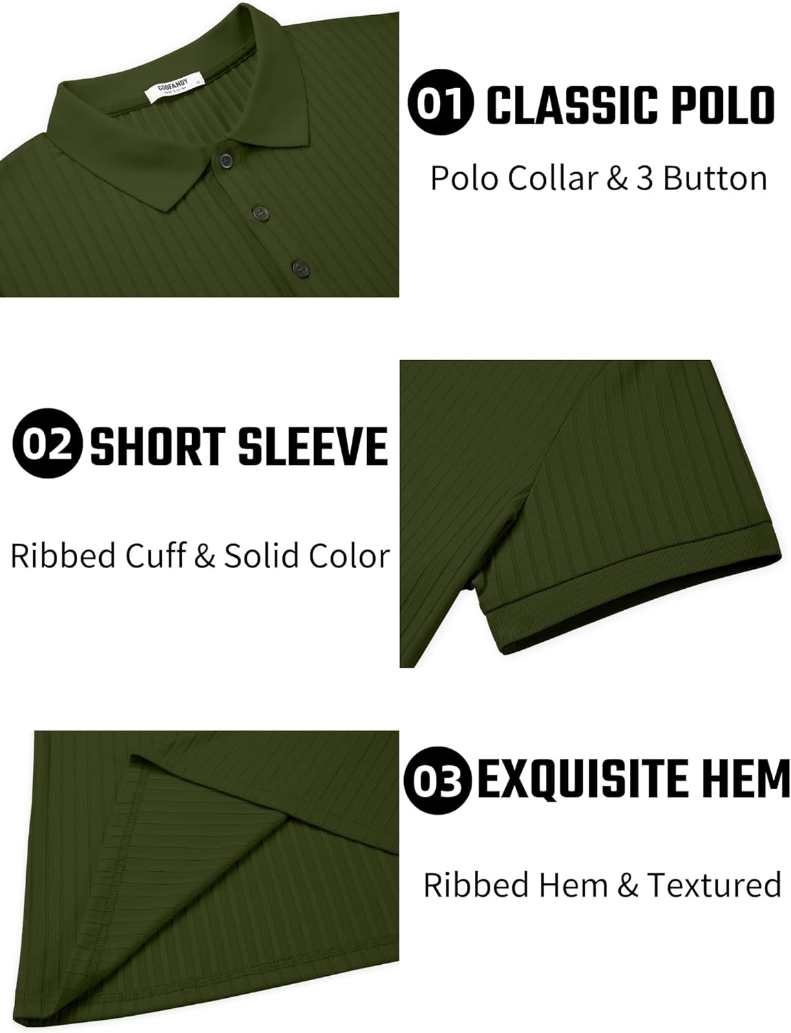 Herren Struktur Poloshirts Kurzarm Slim Fit Freizeit Knopf Polo T-Shirt - Bild 71 von 115