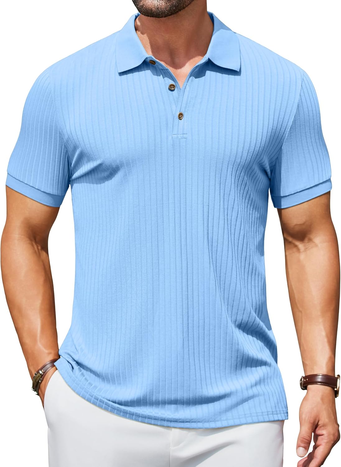 Herren Struktur Poloshirts Kurzarm Slim Fit Freizeit Knopf Polo T-Shirt - Bild 74 von 115