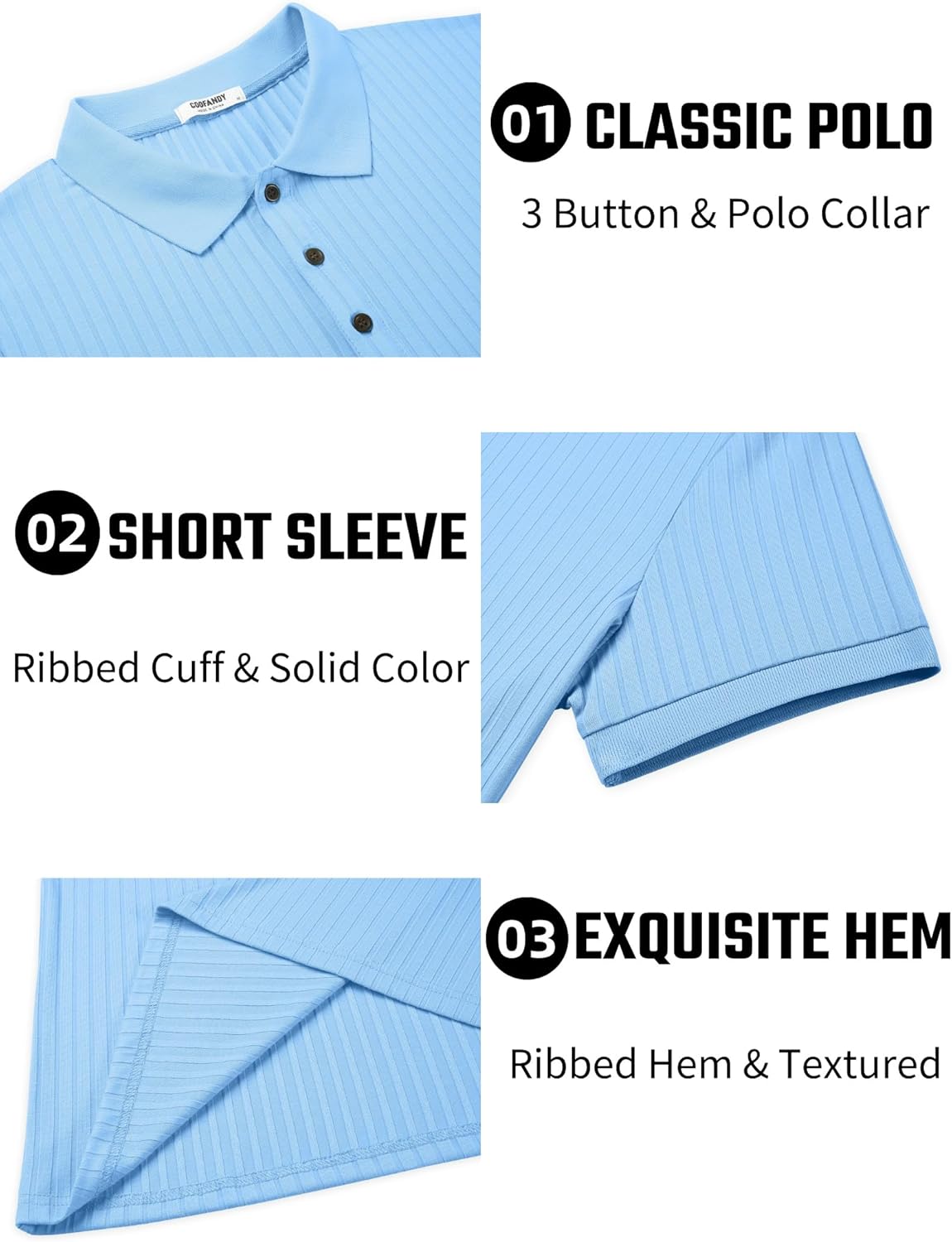 Herren Struktur Poloshirts Kurzarm Slim Fit Freizeit Knopf Polo T-Shirt - Bild 78 von 115