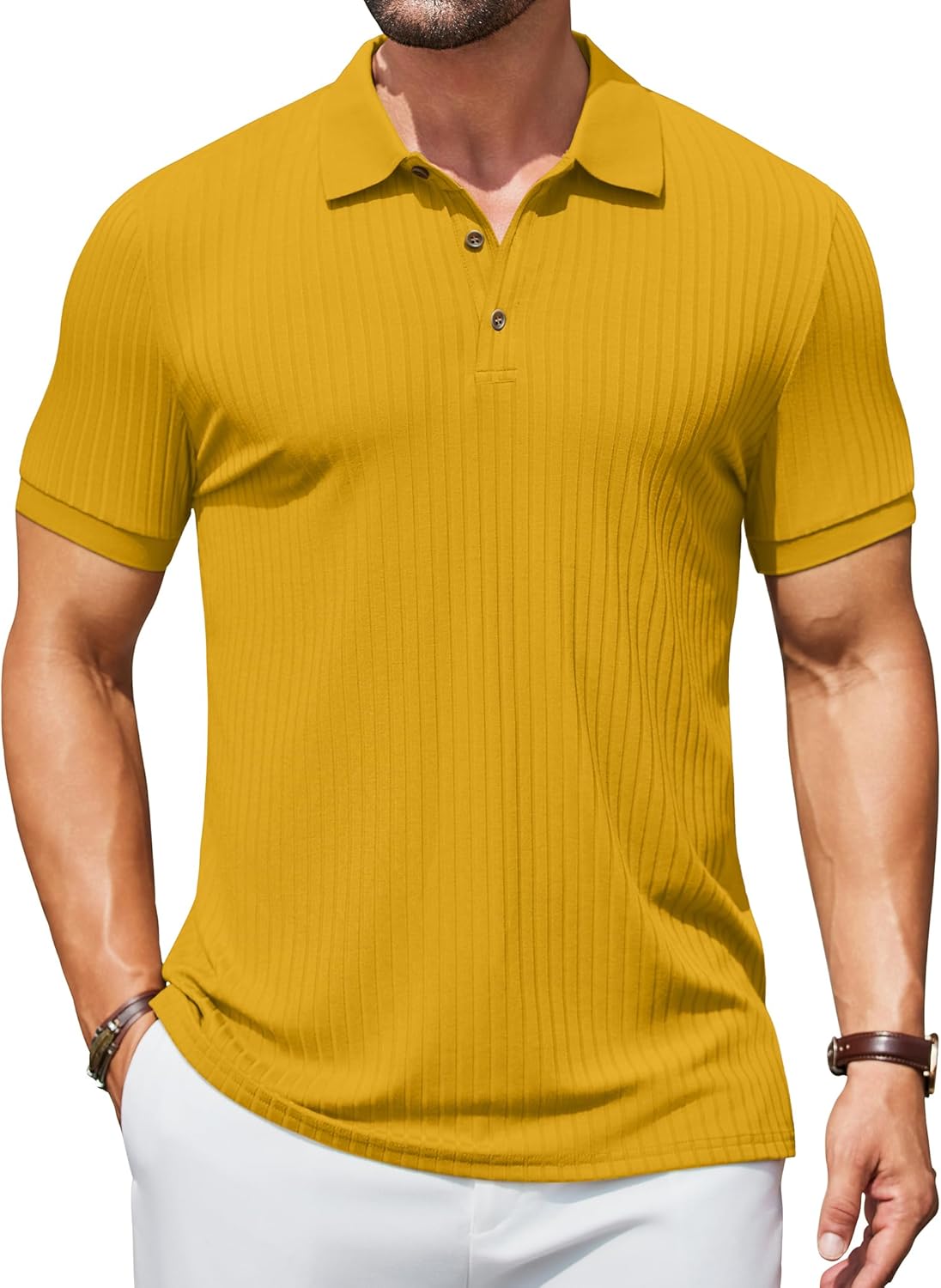 Herren Struktur Poloshirts Kurzarm Slim Fit Freizeit Knopf Polo T-Shirt - Bild 81 von 115