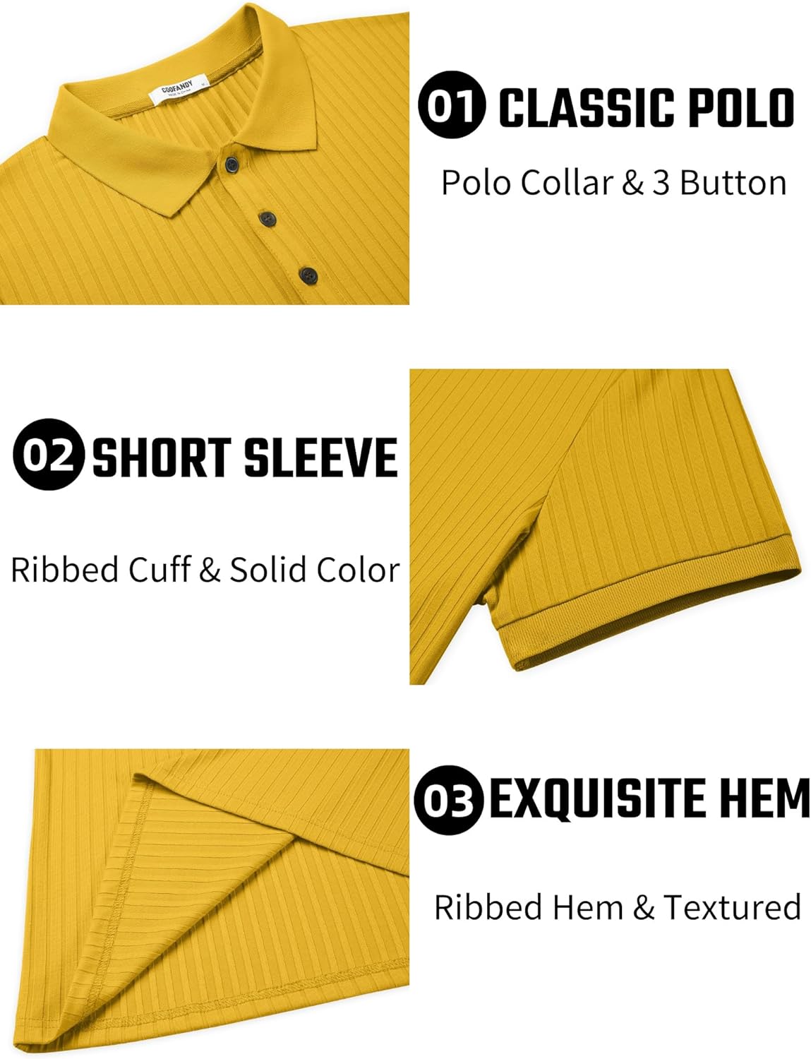 Herren Struktur Poloshirts Kurzarm Slim Fit Freizeit Knopf Polo T-Shirt - Bild 85 von 115