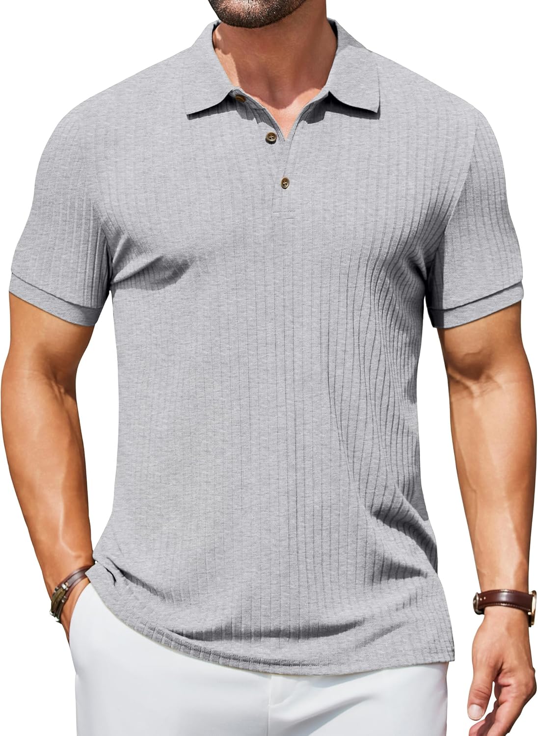 Herren Struktur Poloshirts Kurzarm Slim Fit Freizeit Knopf Polo T-Shirt - Bild 88 von 115