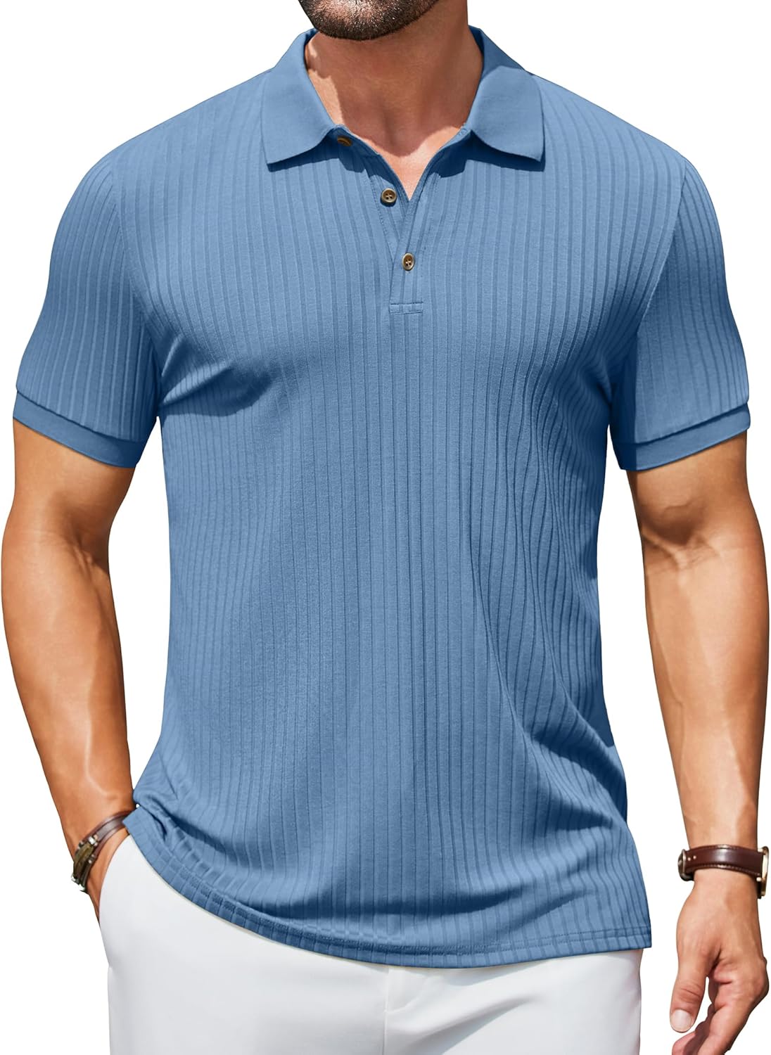 Herren Struktur Poloshirts Kurzarm Slim Fit Freizeit Knopf Polo T-Shirt - Bild 95 von 115