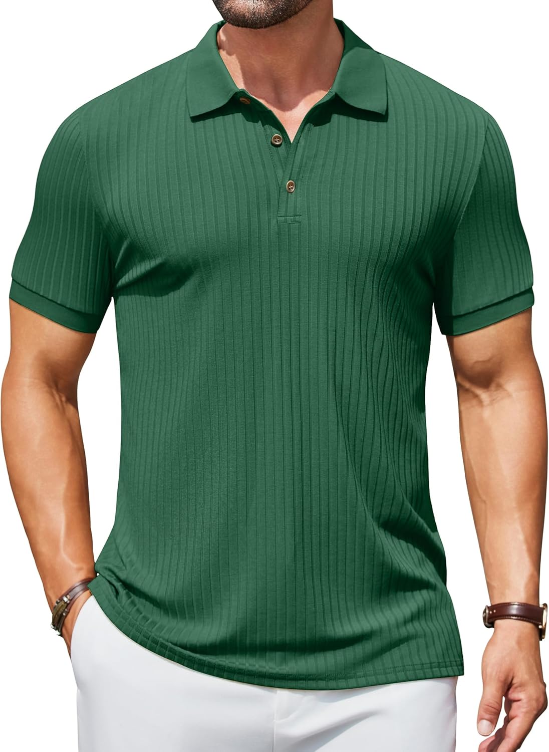 Herren Struktur Poloshirts Kurzarm Slim Fit Freizeit Knopf Polo T-Shirt - Bild 102 von 115