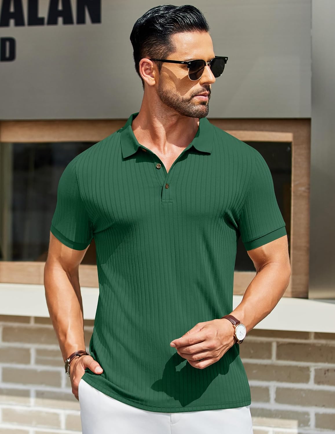 Herren Struktur Poloshirts Kurzarm Slim Fit Freizeit Knopf Polo T-Shirt - Bild 103 von 115