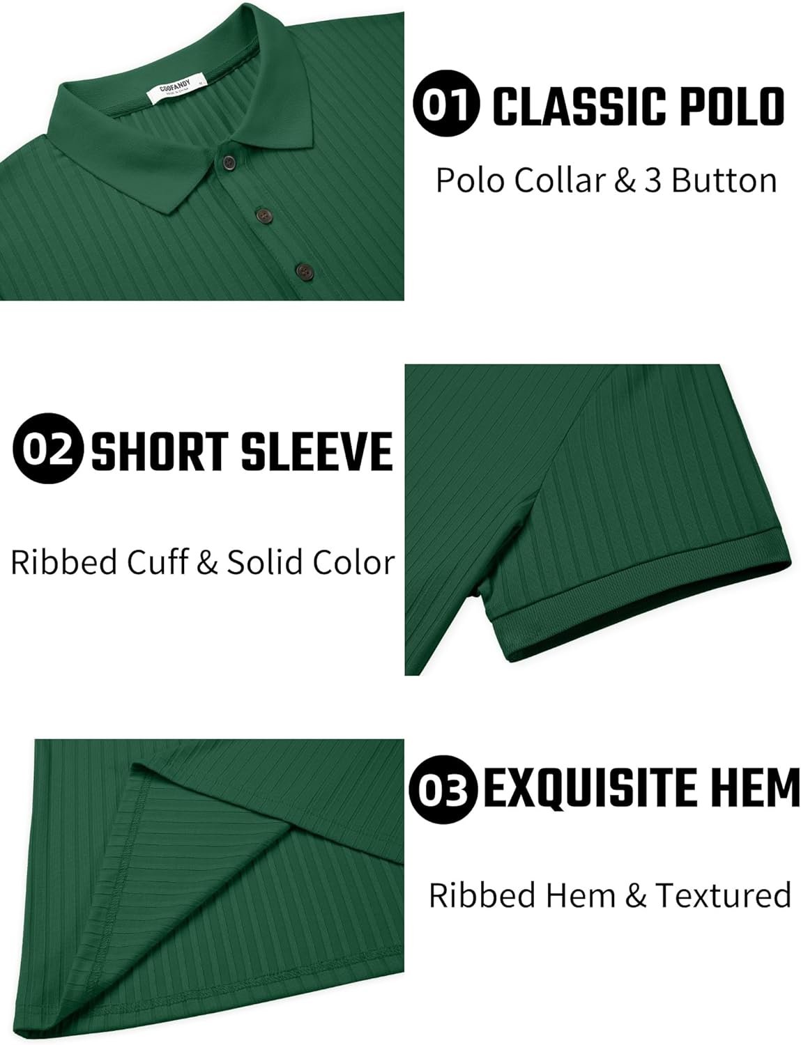 Herren Struktur Poloshirts Kurzarm Slim Fit Freizeit Knopf Polo T-Shirt - Bild 106 von 115