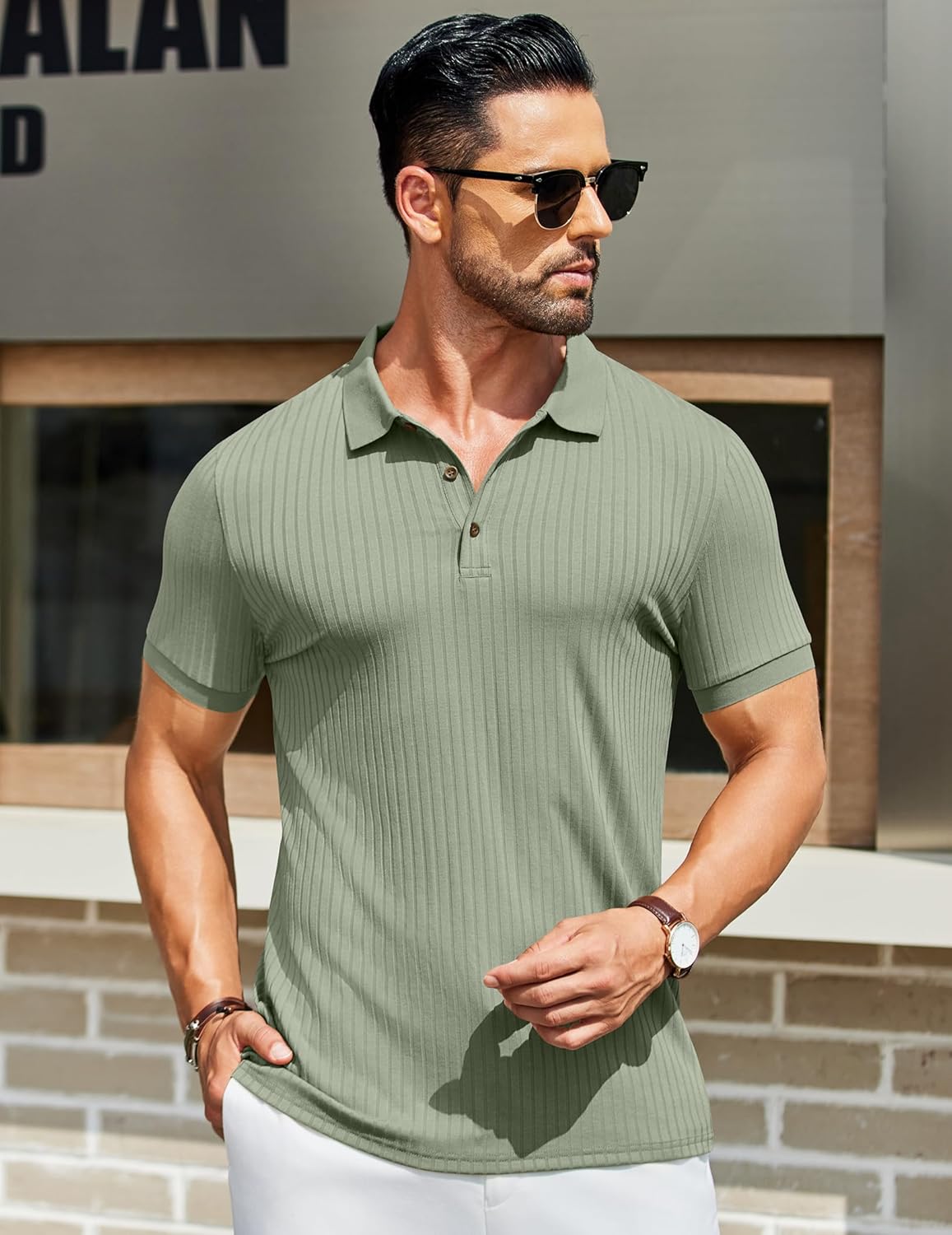 Herren Struktur Poloshirts Kurzarm Slim Fit Freizeit Knopf Polo T-Shirt - Bild 110 von 115