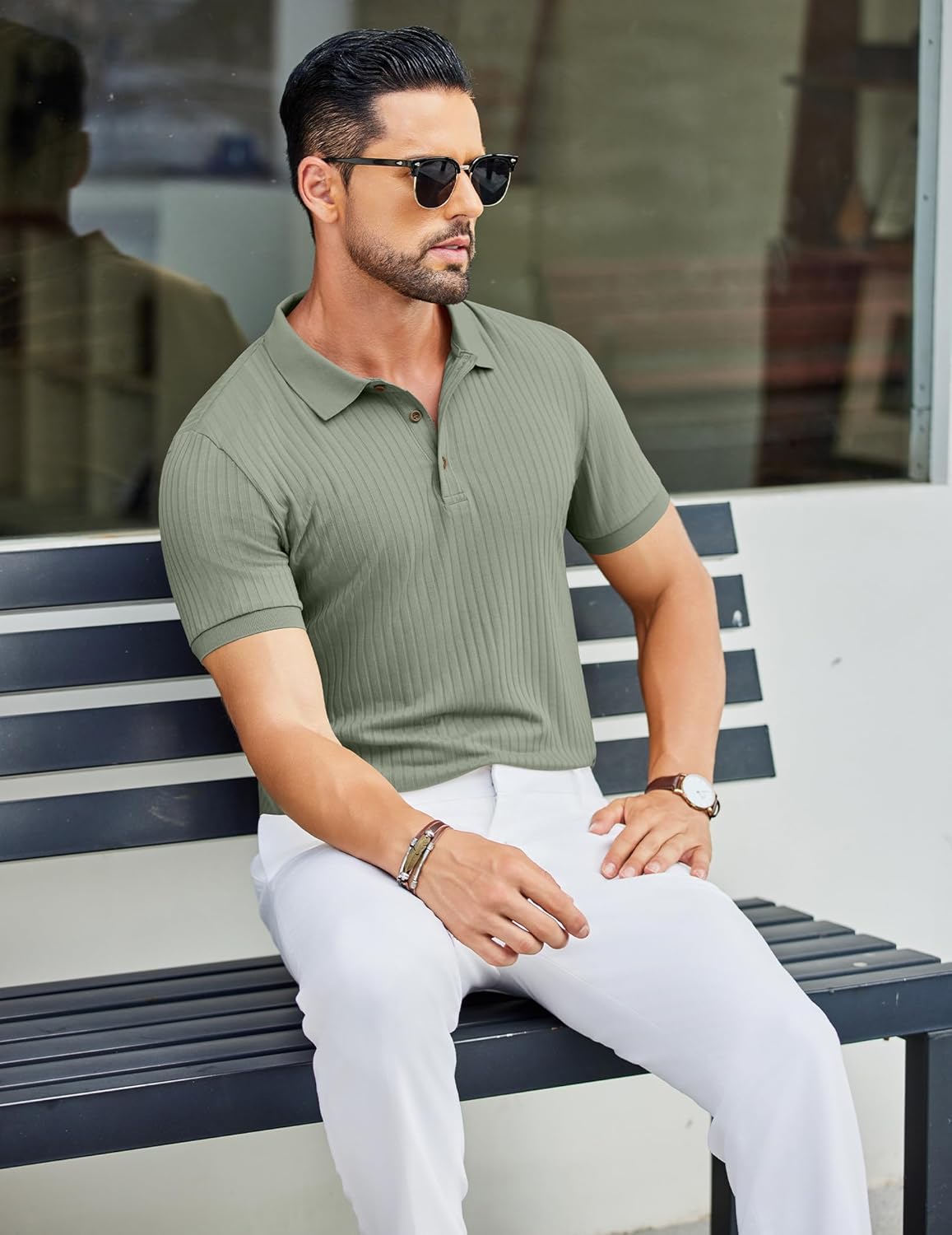 Herren Struktur Poloshirts Kurzarm Slim Fit Freizeit Knopf Polo T-Shirt - Bild 112 von 115