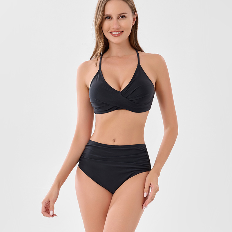 2025 new swimsuit cross strap plus size bikini bikini solid color split swimsuit - Picture 11 of 11