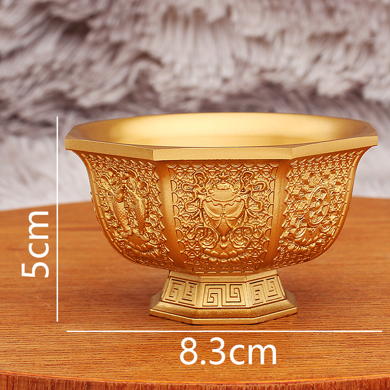 Brass Eight Treasures Bowl Ornament Buddhist Hall Worship Bowl Bronze Artifact - Picture 8 of 9