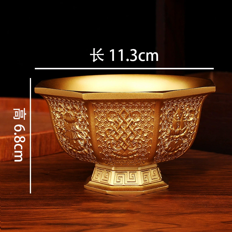 Brass Eight Treasures Bowl Ornament Buddhist Hall Worship Bowl Bronze Artifact - Picture 9 of 9