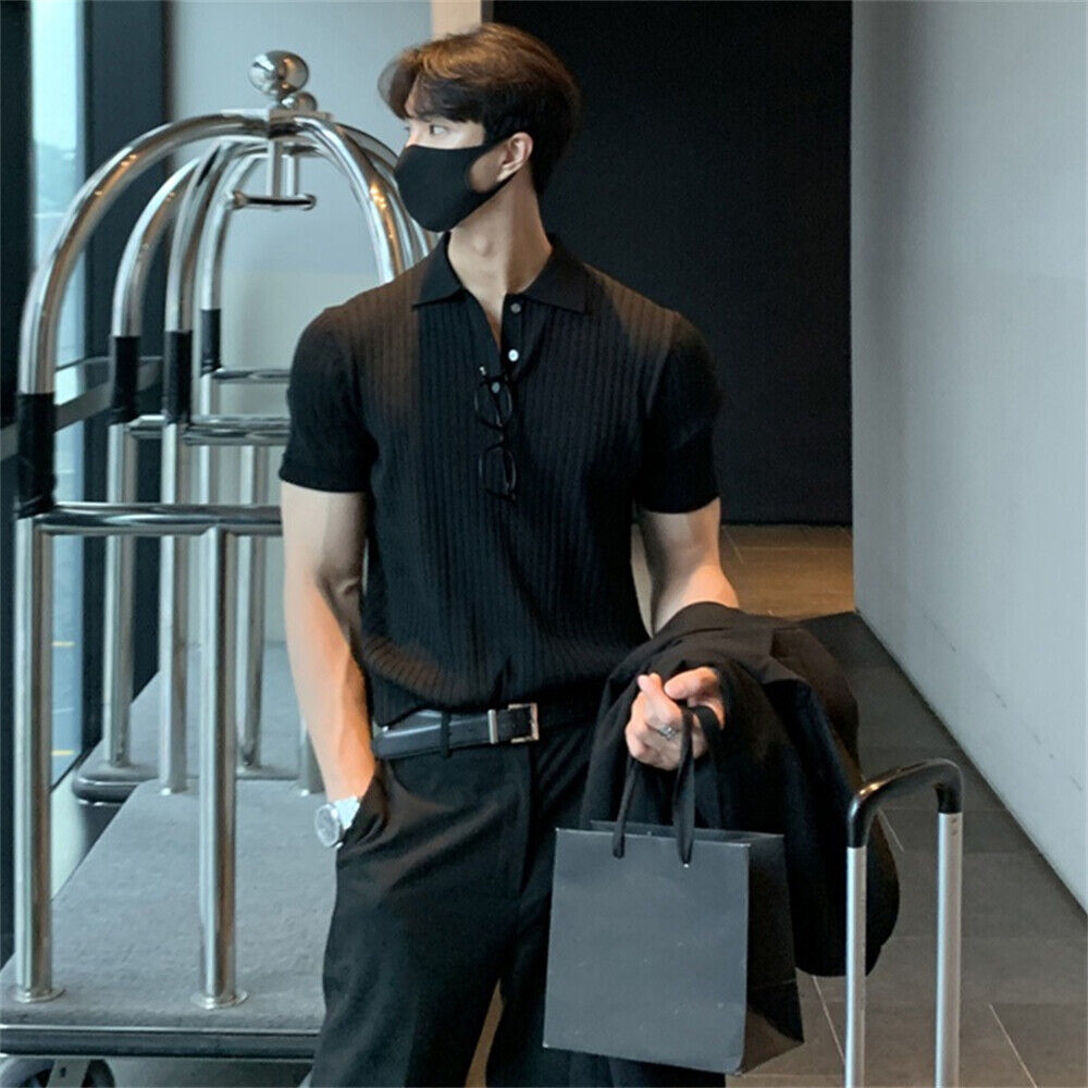 Men's Short Sleeve Slim Fit Business Shirts Knitted Shirts Top Casual Golf Shirt - Picture 12 of 13