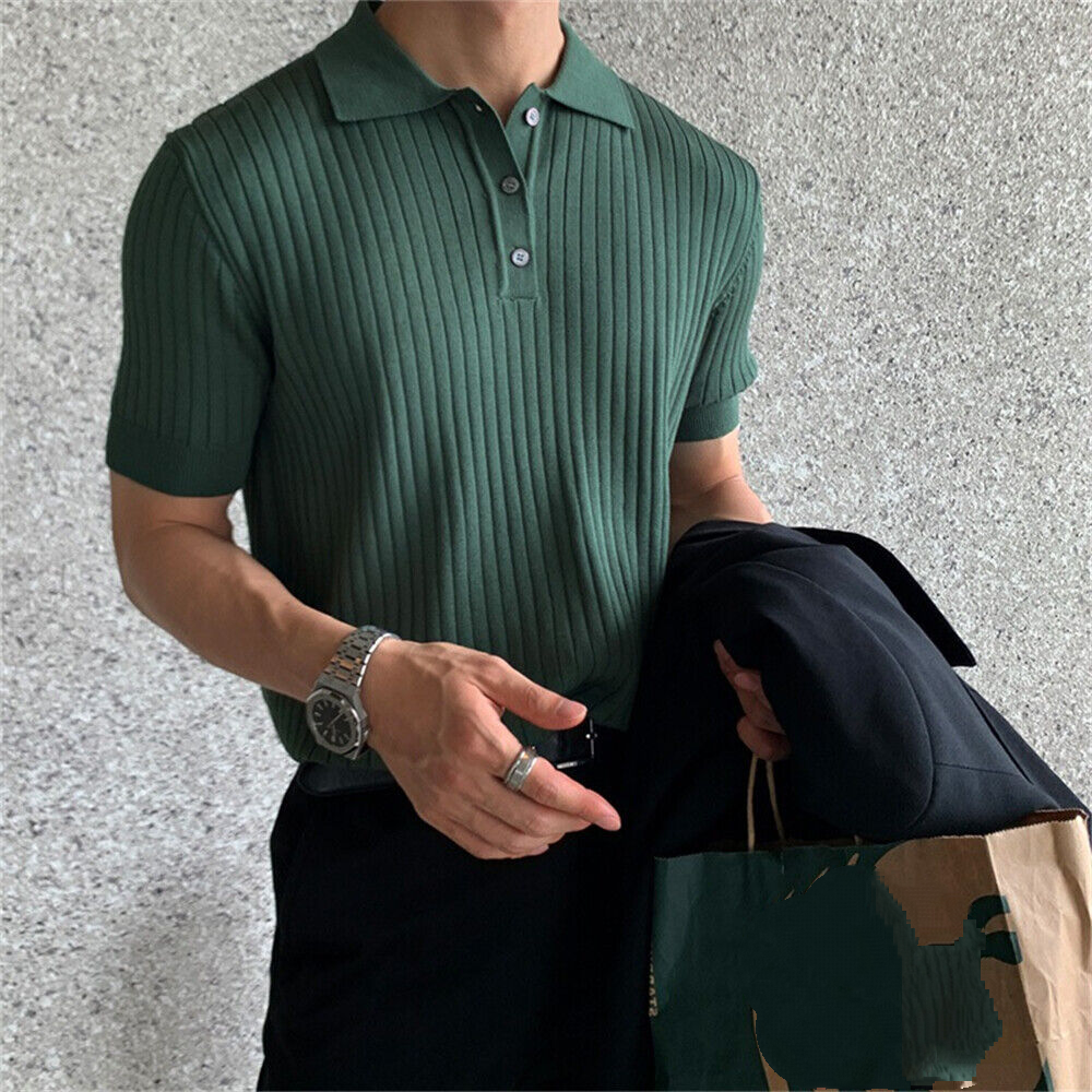 Men's Short Sleeve Slim Fit Business Shirts Knitted Shirts Top Casual Golf Shirt - Picture 13 of 13