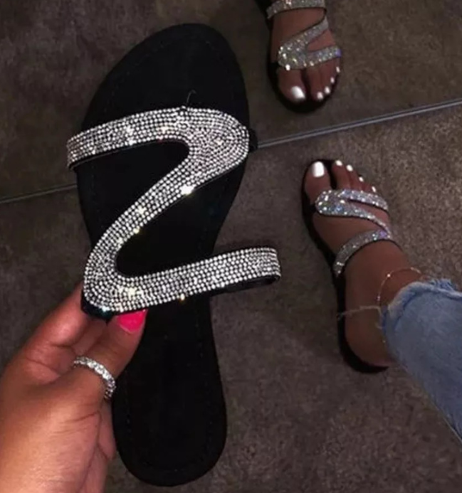 Summer Womens Rhinestone Flat Flip Flops Beach Bling Sandals Fashion Sexy Shoes - Picture 19 of 19
