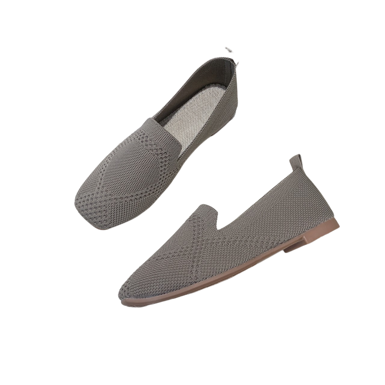 Square Toe Shoes Knitted Slip On Breathable Ballet Flats Loafers Comfort Shoes
