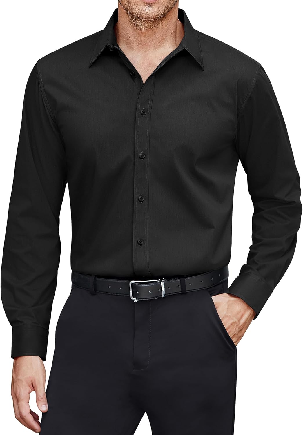 Men's Dress Shirts Stretch Stain Shield Long Sleeve Solid Formal Shirt - Bild 25 von 50