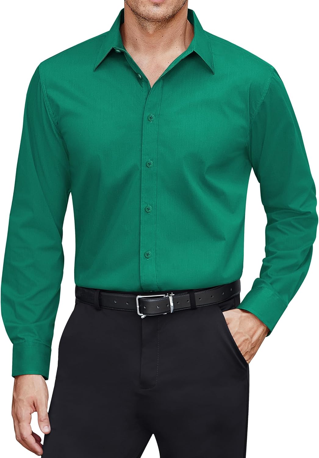 Men's Dress Shirts Stretch Stain Shield Long Sleeve Solid Formal Shirt - Bild 31 von 50