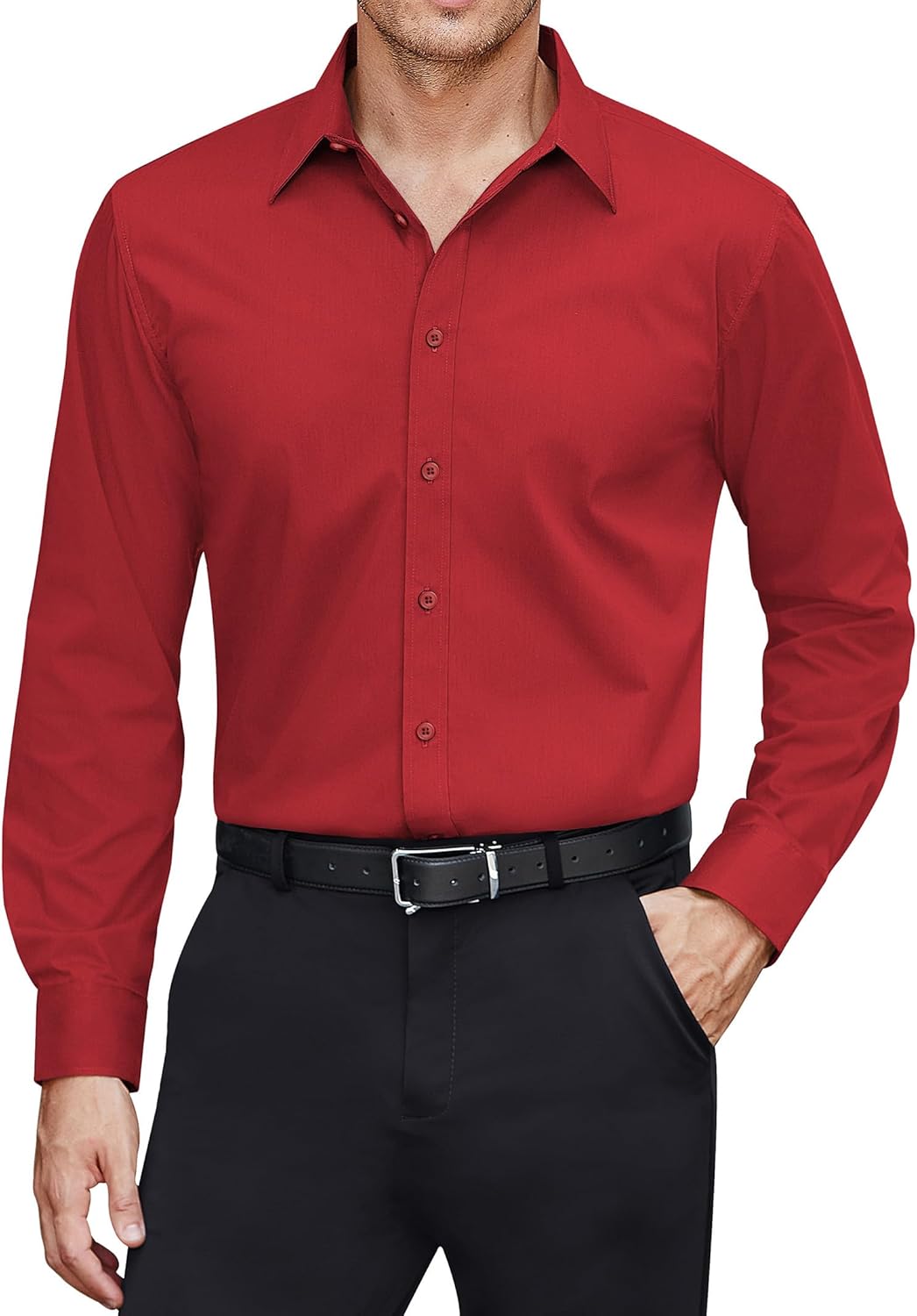 Men's Dress Shirts Stretch Stain Shield Long Sleeve Solid Formal Shirt - Bild 48 von 50