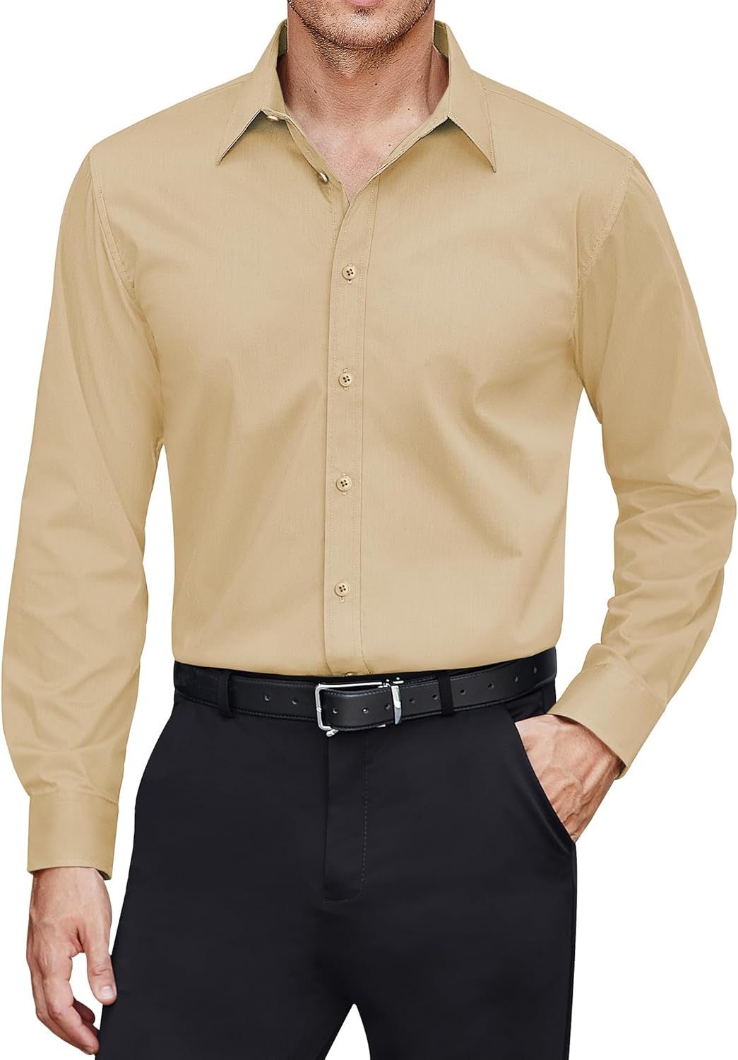 Men's Dress Shirts Stretch Stain Shield Long Sleeve Solid Formal Shirt - Bild 34 von 50