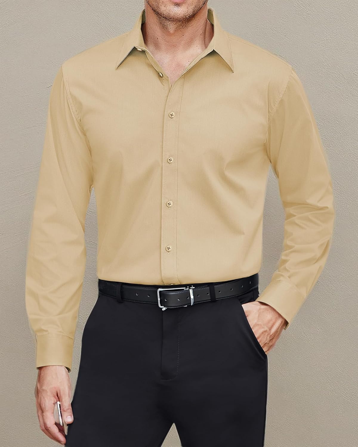 Men's Dress Shirts Stretch Stain Shield Long Sleeve Solid Formal Shirt - Bild 36 von 50