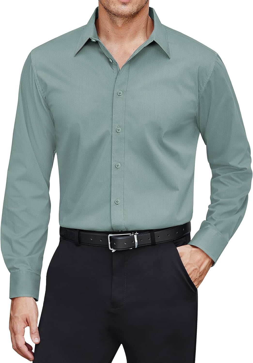 Men's Dress Shirts Stretch Stain Shield Long Sleeve Solid Formal Shirt - Bild 39 von 50