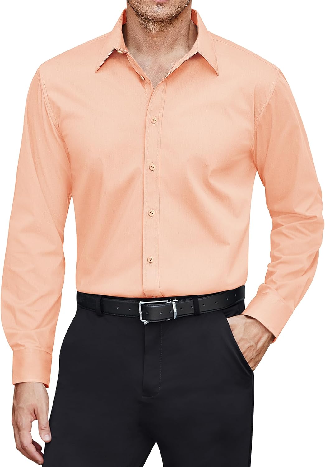 Men's Dress Shirts Stretch Stain Shield Long Sleeve Solid Formal Shirt - Bild 42 von 50