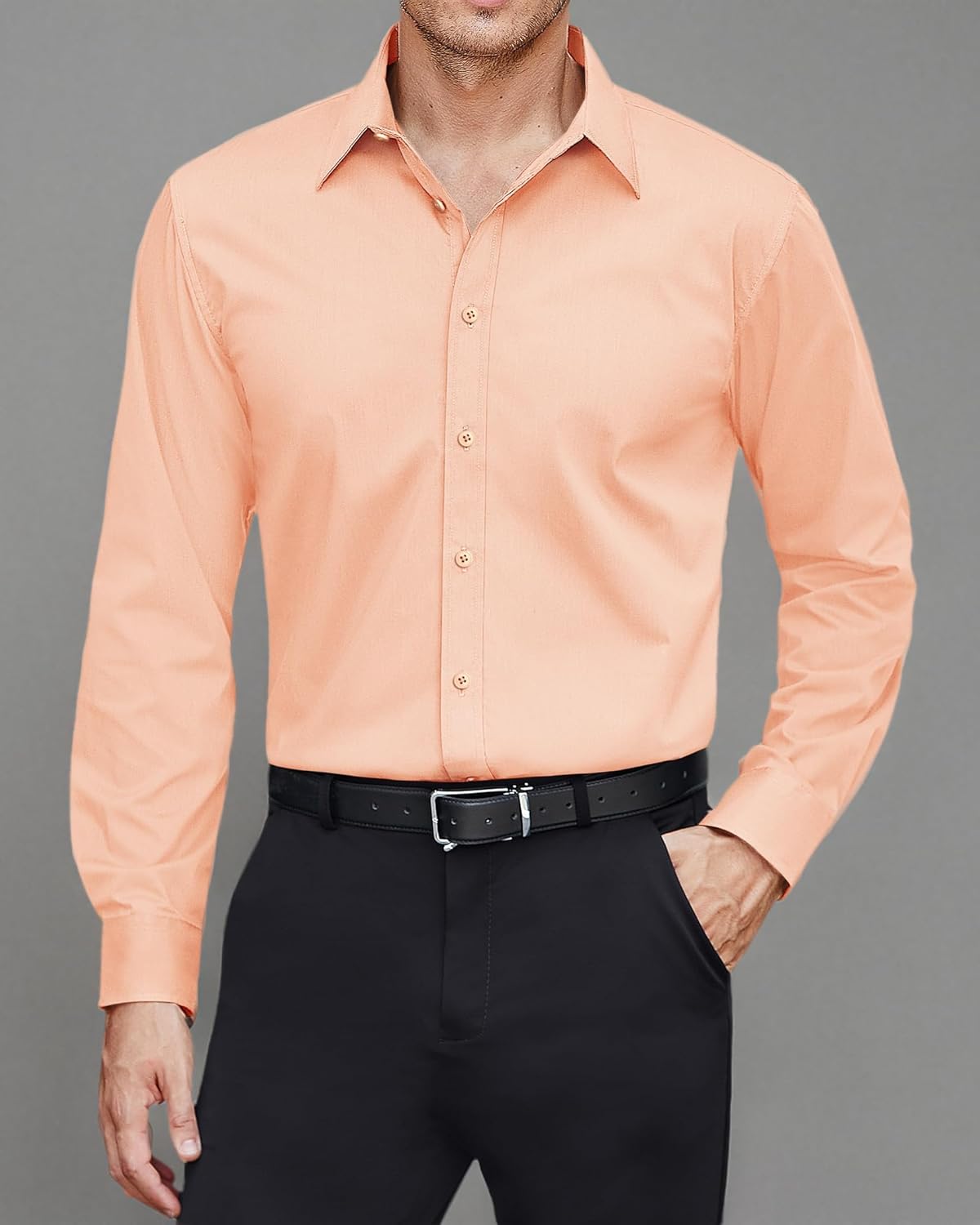 Men's Dress Shirts Stretch Stain Shield Long Sleeve Solid Formal Shirt - Bild 44 von 50