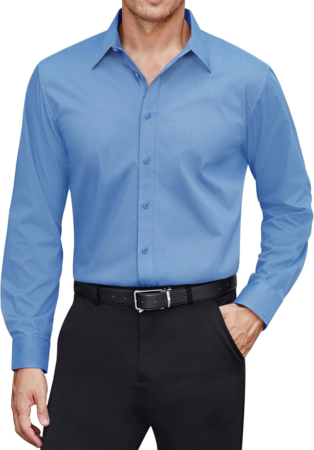 Men's Dress Shirts Stretch Stain Shield Long Sleeve Solid Formal Shirt - Bild 45 von 50