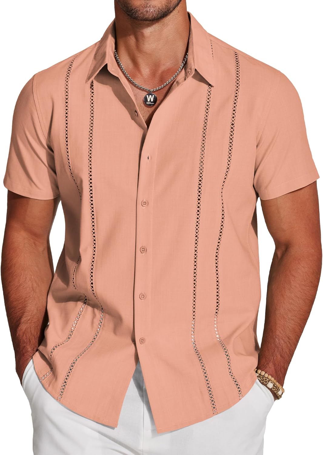 Herren Kubanisches Guayabera Hemd Kurzarm Button Down Hemden Freizeit Sommer - Bild 75 von 84