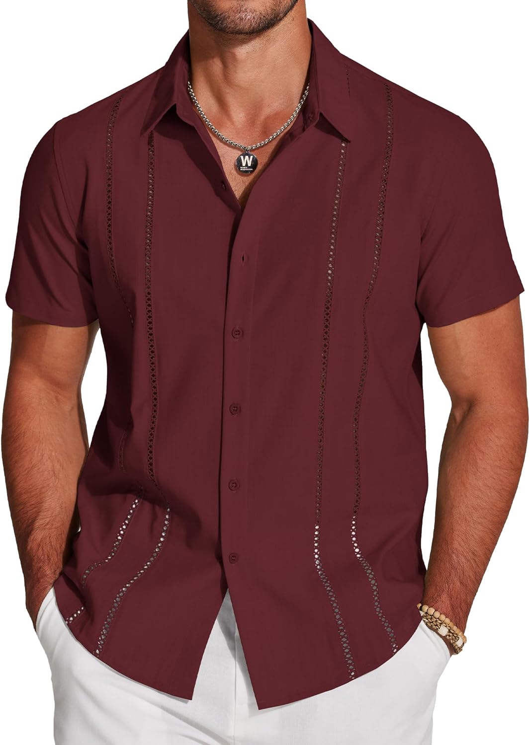 Herren Kubanisches Guayabera Hemd Kurzarm Button Down Hemden Freizeit Sommer - Bild 80 von 84