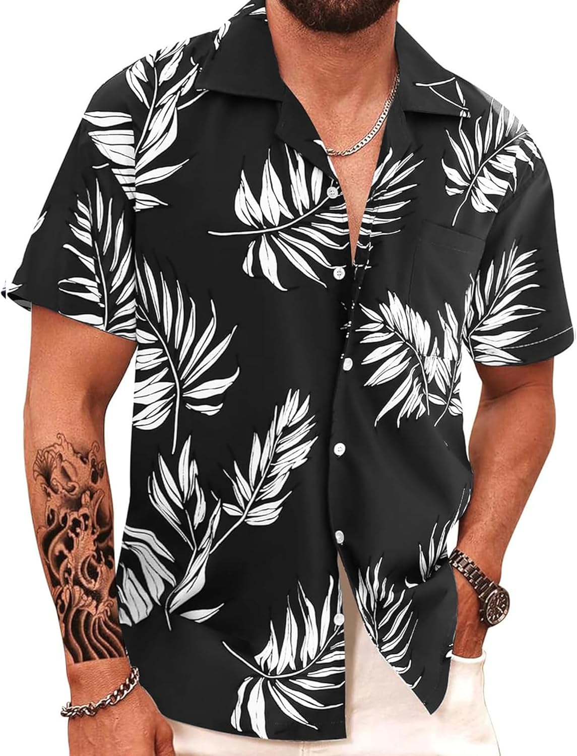 Herren Hawaiihemd Kurzarm Tropical Urlaub Button Down Strandhemden - Bild 24 von 46