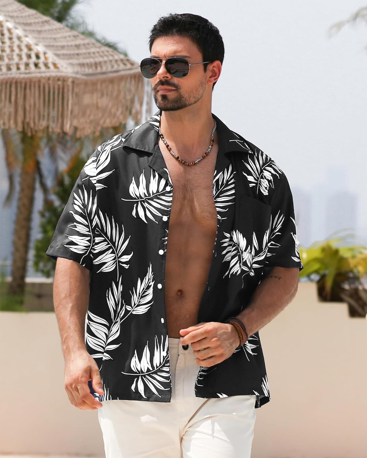 Herren Hawaiihemd Kurzarm Tropical Urlaub Button Down Strandhemden - Bild 25 von 46