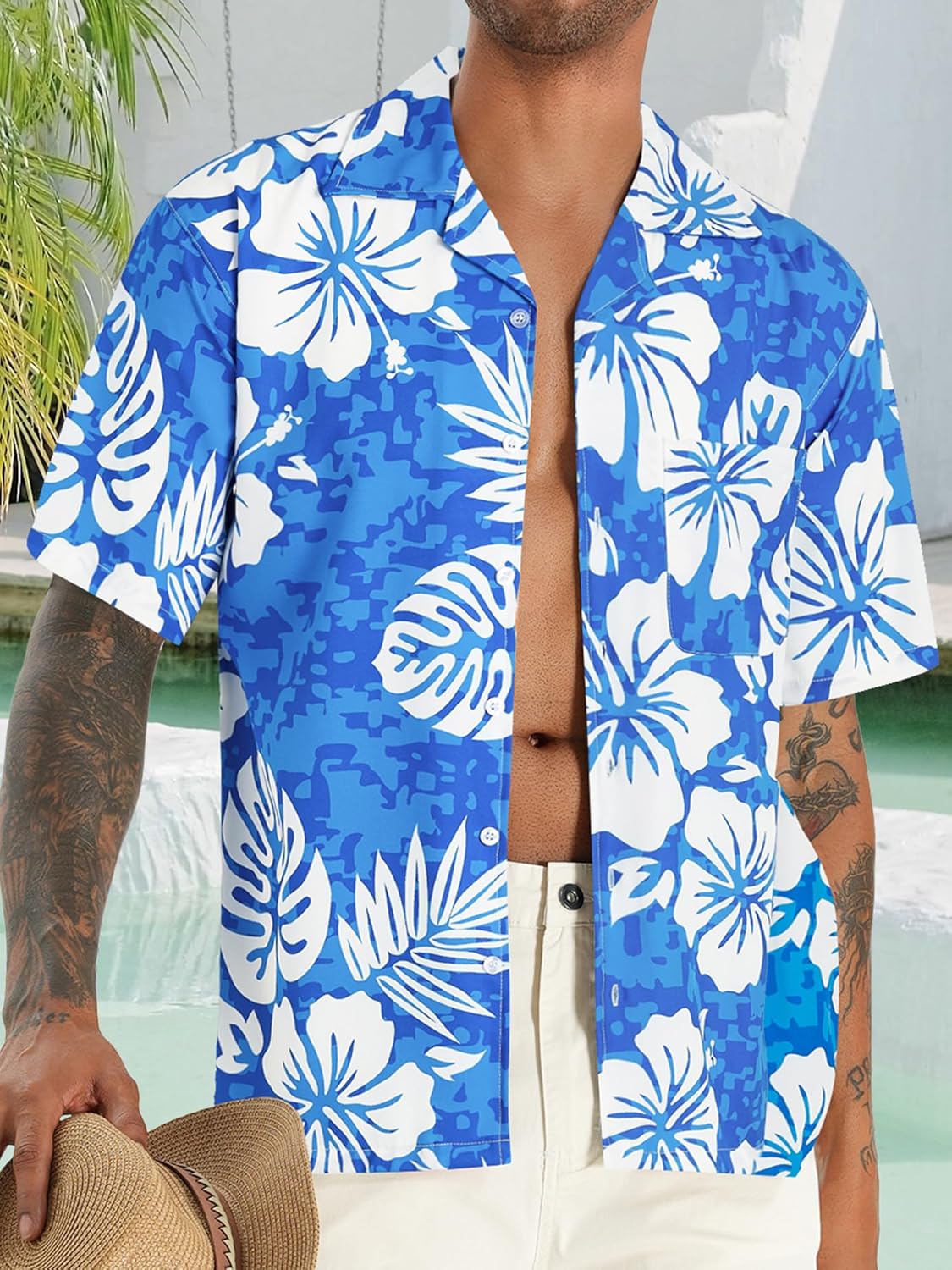 Herren Hawaiihemd Kurzarm Tropical Urlaub Button Down Strandhemden - Bild 33 von 46