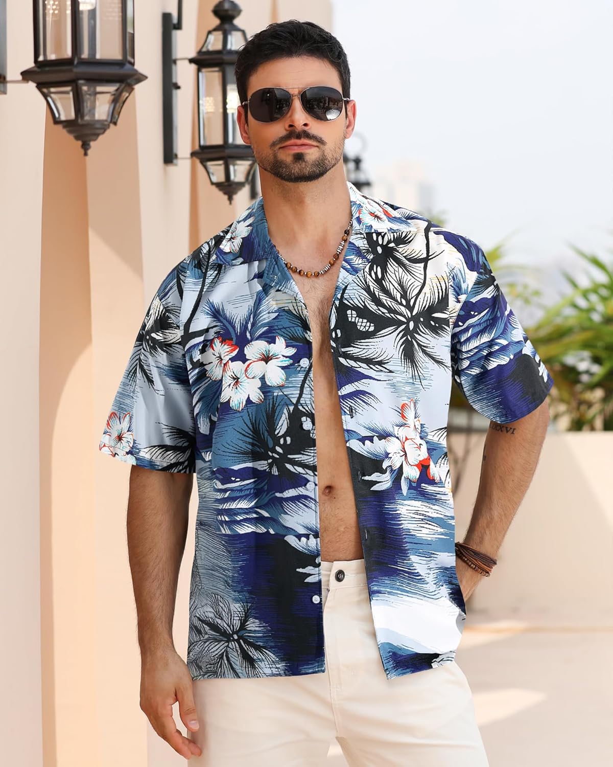 Herren Hawaiihemd Kurzarm Tropical Urlaub Button Down Strandhemden - Bild 35 von 46
