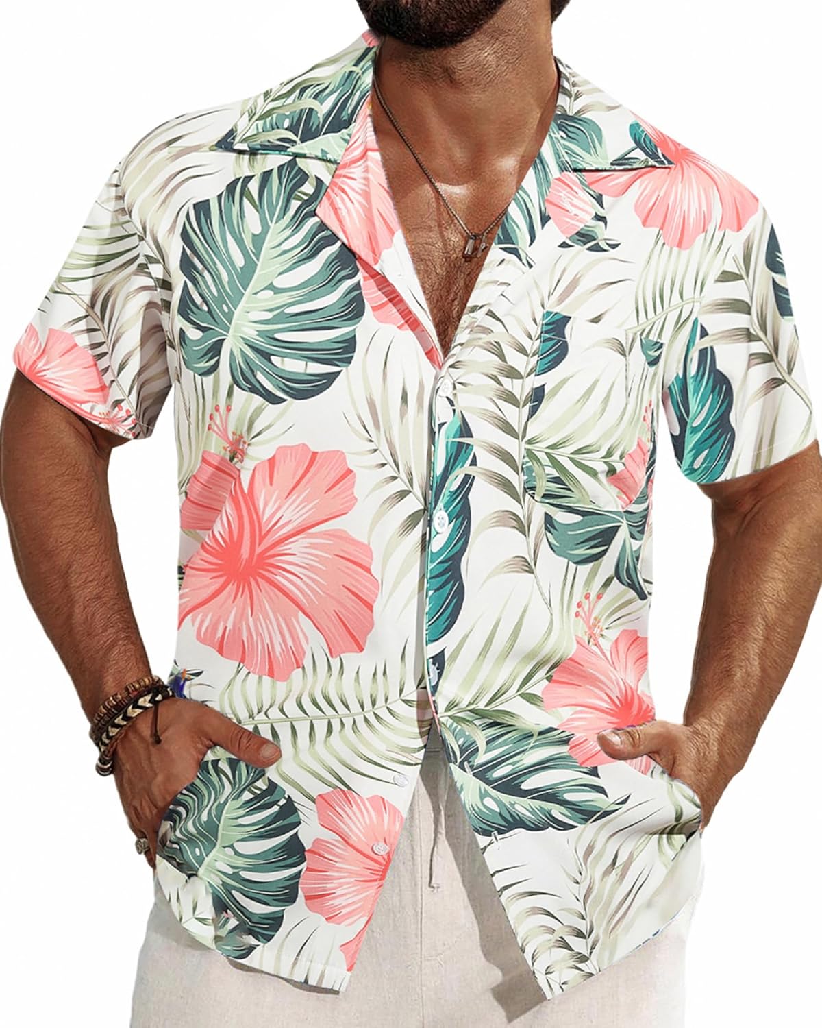 Herren Hawaiihemd Kurzarm Tropical Urlaub Button Down Strandhemden - Bild 37 von 46