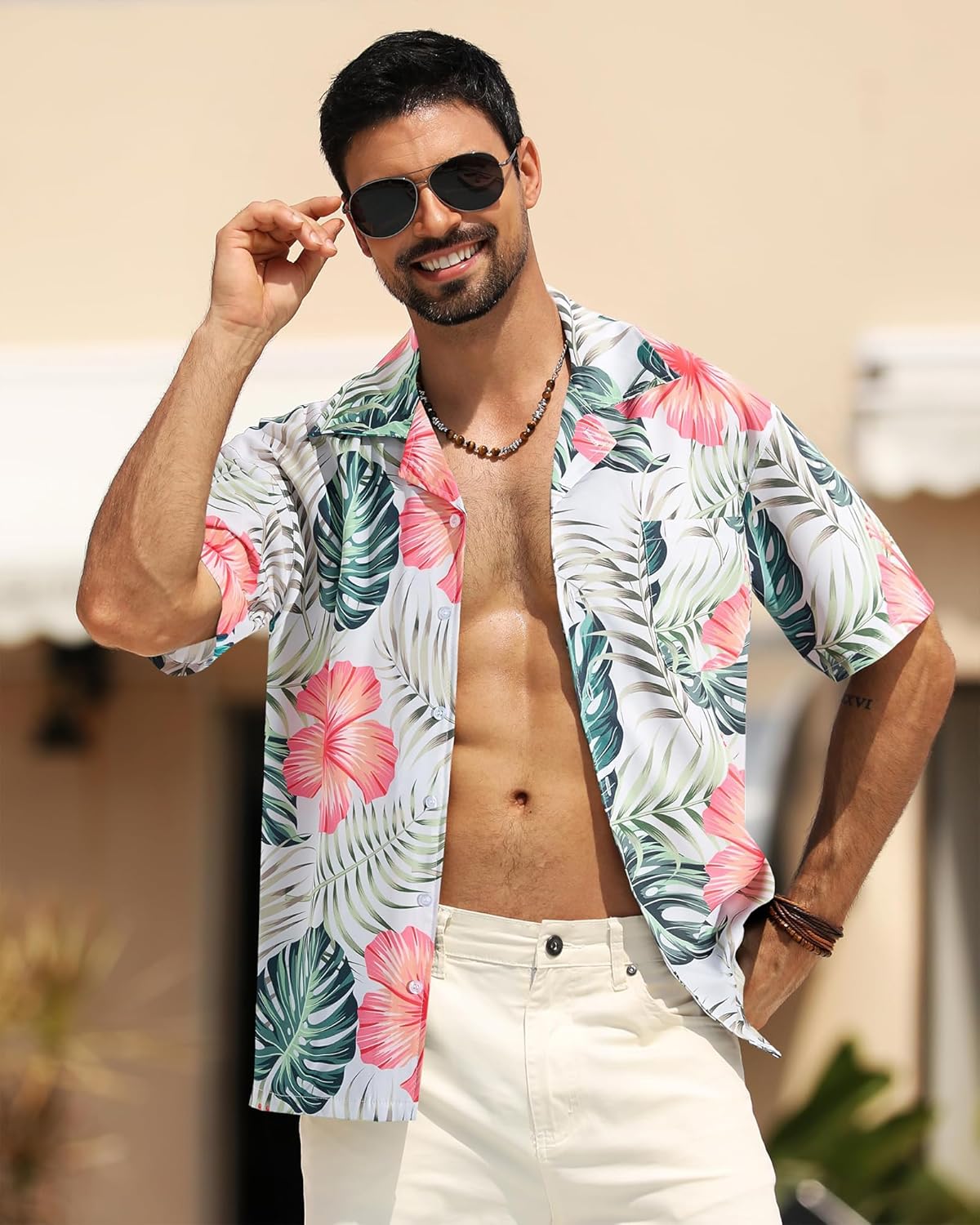 Herren Hawaiihemd Kurzarm Tropical Urlaub Button Down Strandhemden - Bild 39 von 46