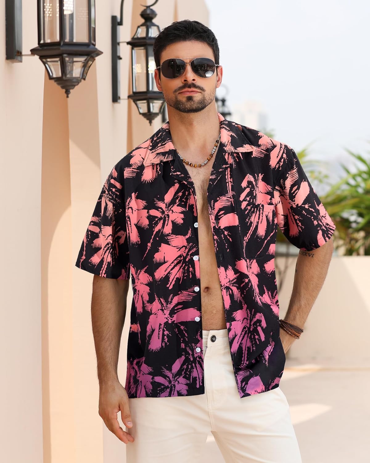 Herren Hawaiihemd Kurzarm Tropical Urlaub Button Down Strandhemden - Bild 41 von 46