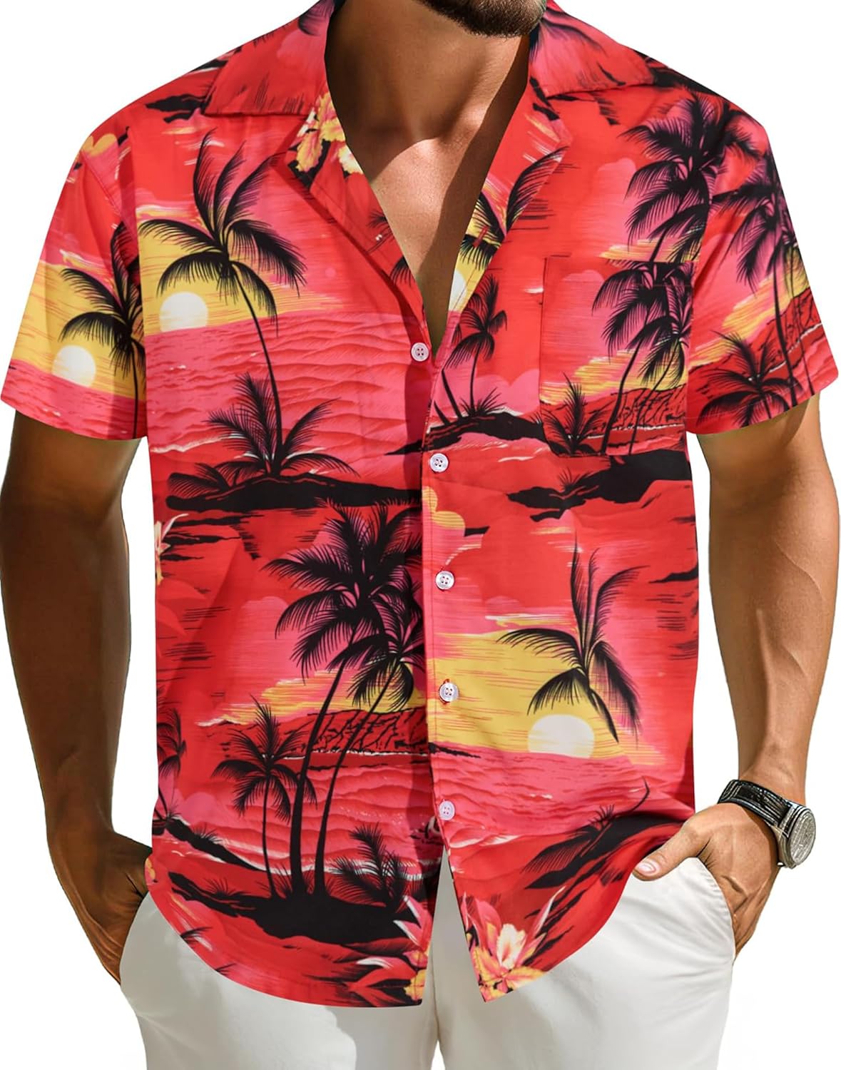 Herren Hawaiihemd Kurzarm Tropical Urlaub Button Down Strandhemden - Bild 45 von 46