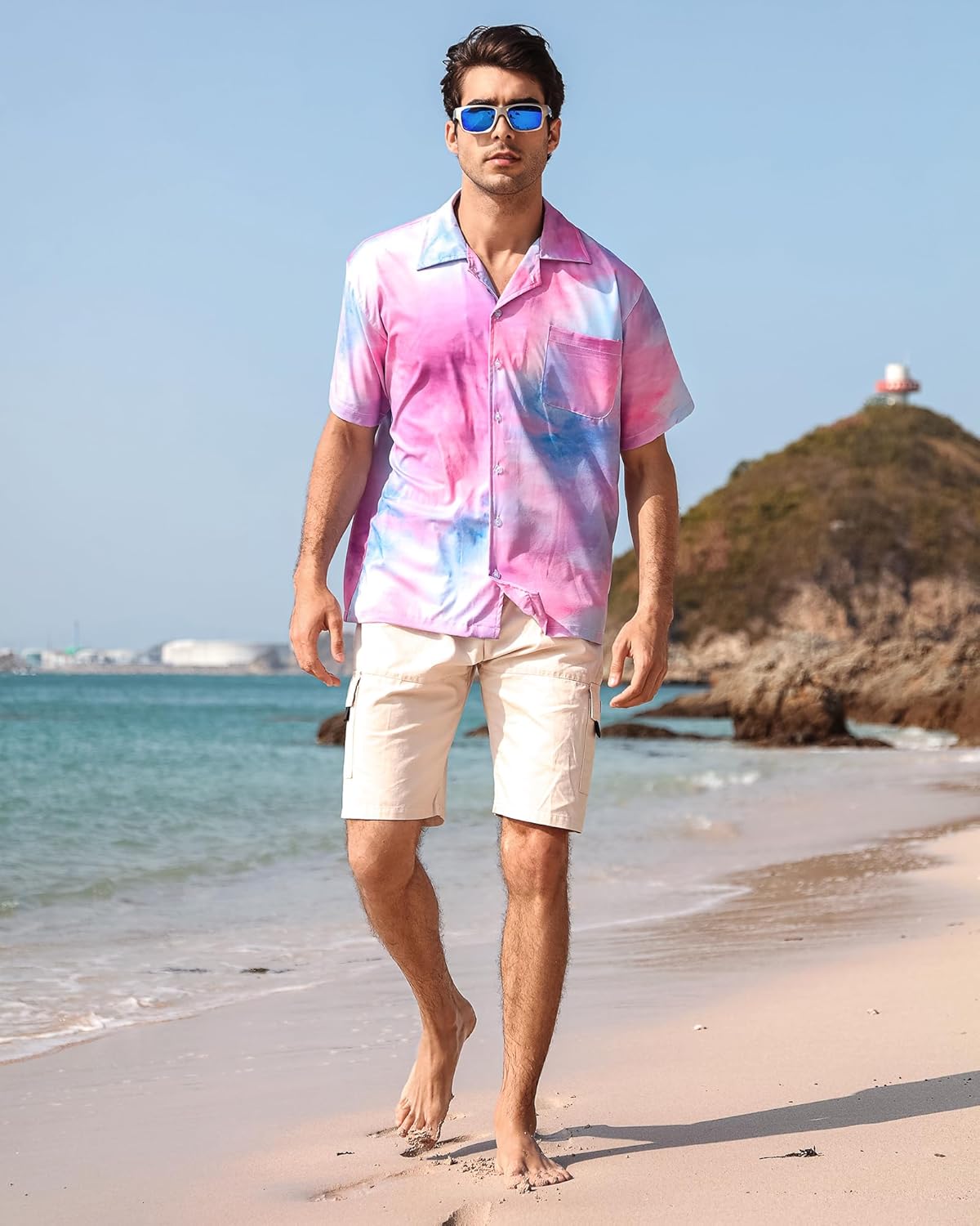 Herren Hawaiihemd Kurzarm Tropical Urlaub Button Down Strandhemden - Bild 29 von 46