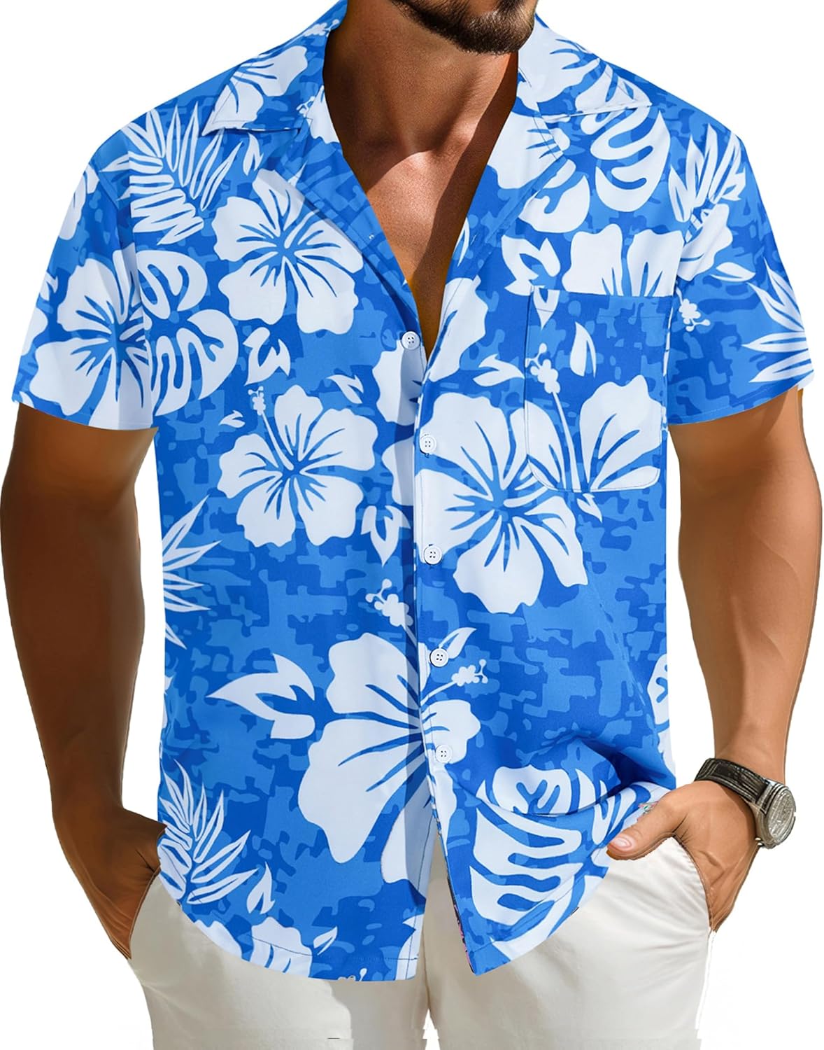 Herren Hawaiihemd Kurzarm Tropical Urlaub Button Down Strandhemden - Bild 32 von 46
