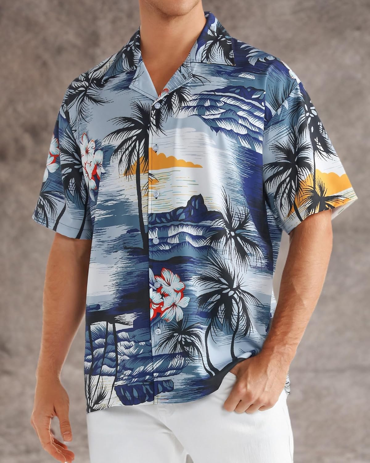 Herren Hawaiihemd Kurzarm Tropical Urlaub Button Down Strandhemden - Bild 36 von 46