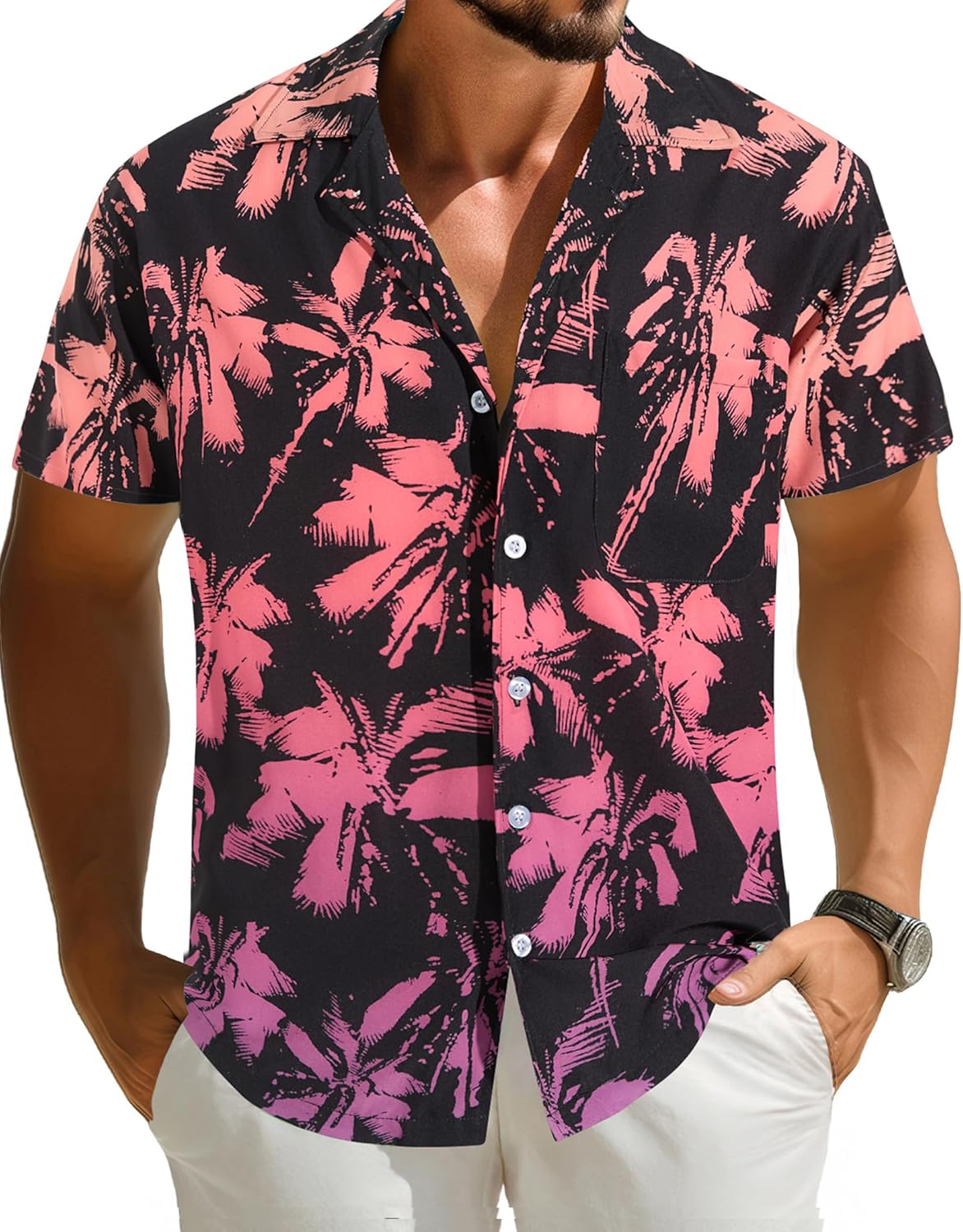 Herren Hawaiihemd Kurzarm Tropical Urlaub Button Down Strandhemden - Bild 40 von 46