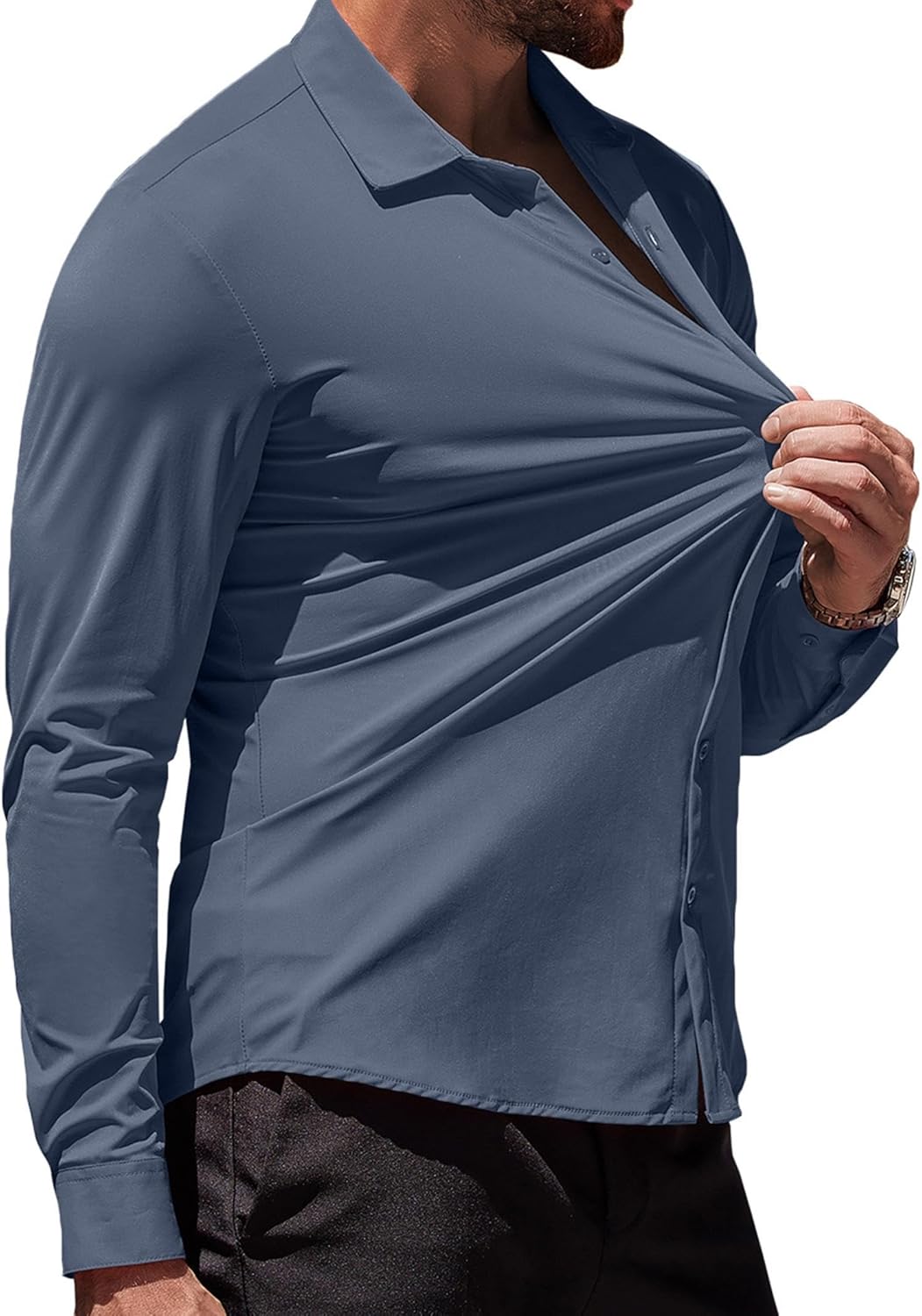 Herren Muscle Fit Oberhemden faltenfrei Langarm Freizeit Button Down Hemden - Bild 26 von 100
