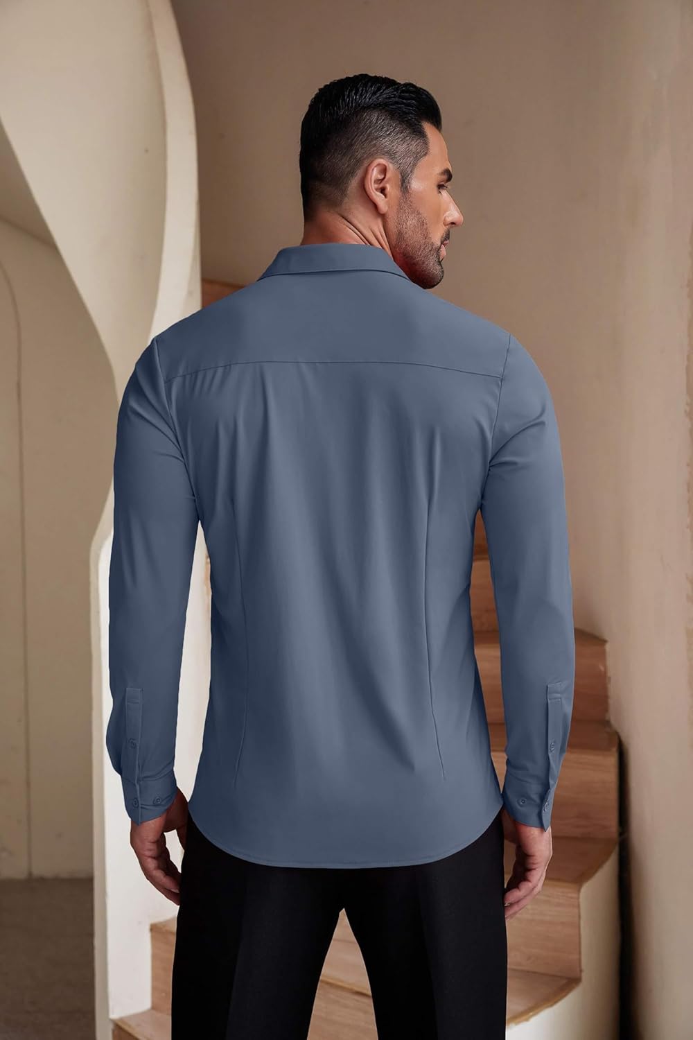 Herren Muscle Fit Oberhemden faltenfrei Langarm Freizeit Button Down Hemden - Bild 29 von 100