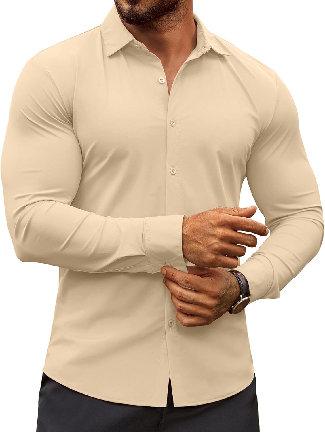 Herren Muscle Fit Oberhemden faltenfrei Langarm Freizeit Button Down Hemden - Bild 30 von 100
