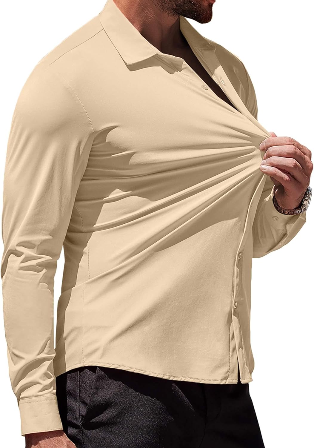 Herren Muscle Fit Oberhemden faltenfrei Langarm Freizeit Button Down Hemden - Bild 31 von 100