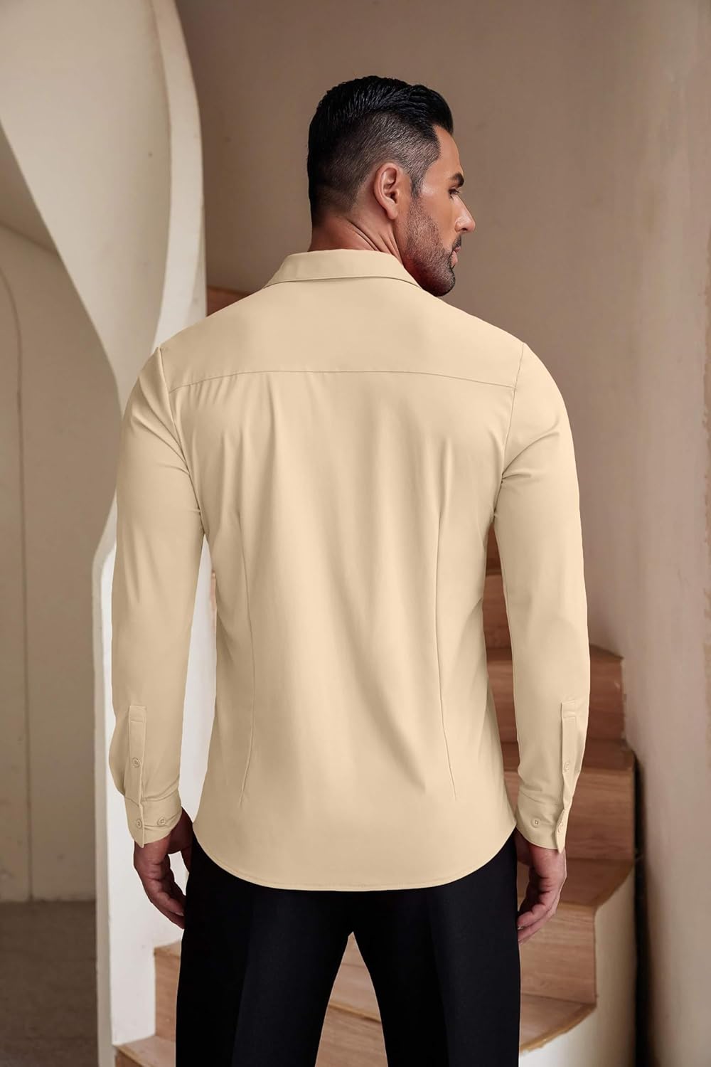 Herren Muscle Fit Oberhemden faltenfrei Langarm Freizeit Button Down Hemden - Bild 34 von 100