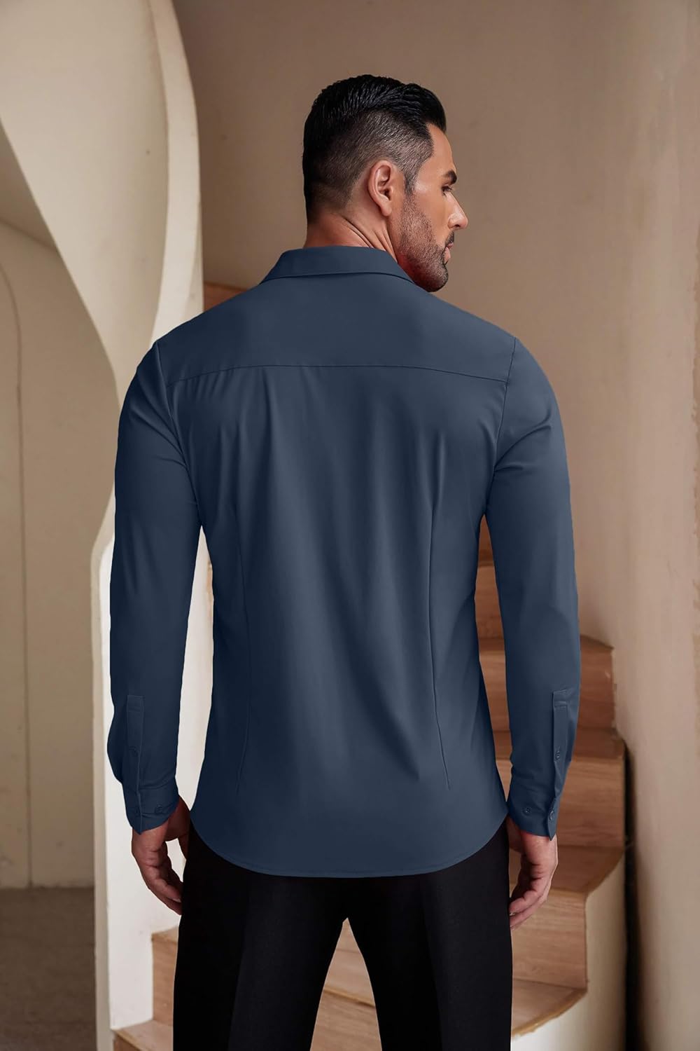 Herren Muscle Fit Oberhemden faltenfrei Langarm Freizeit Button Down Hemden - Bild 39 von 100