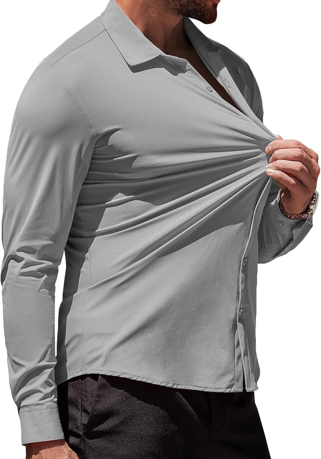 Herren Muscle Fit Oberhemden faltenfrei Langarm Freizeit Button Down Hemden - Bild 41 von 100